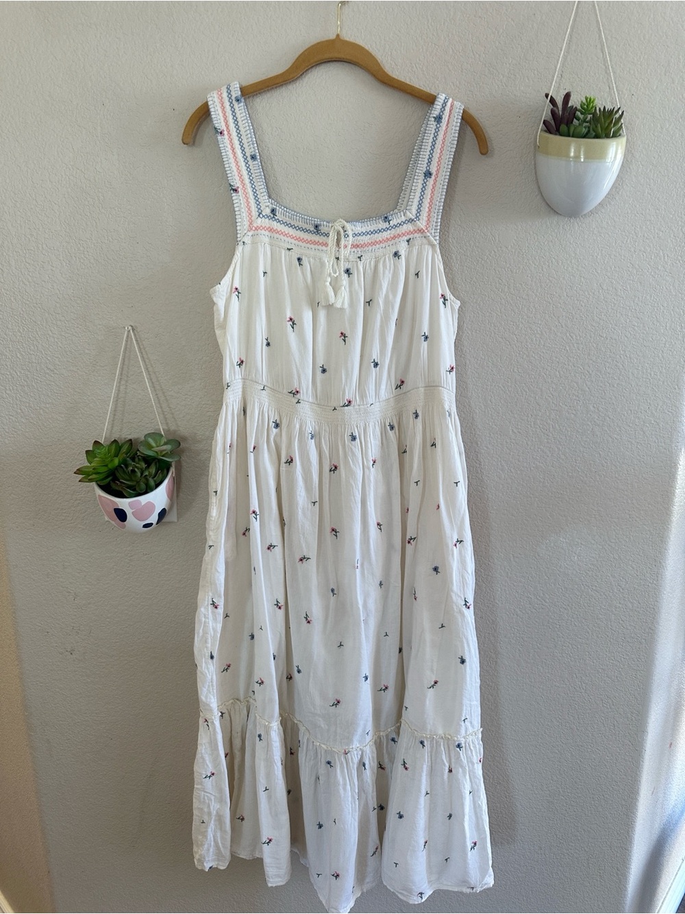 Old Navy Floral Embroidered Cottagecore Tie Midi Dress Large